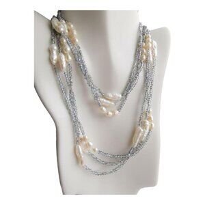 LUXURIOUS White Biwa Pearl Swarovski Crystal long /...
